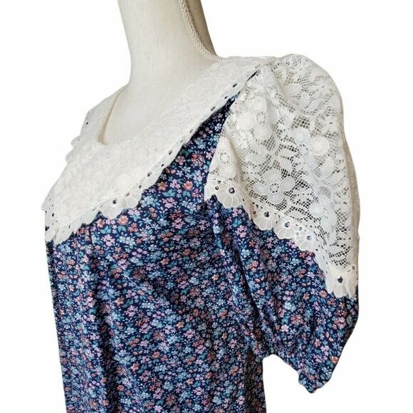 Vintage Hilda Hawaii 70s Lace Maxi Prairie Dress - Picture 3 of 7